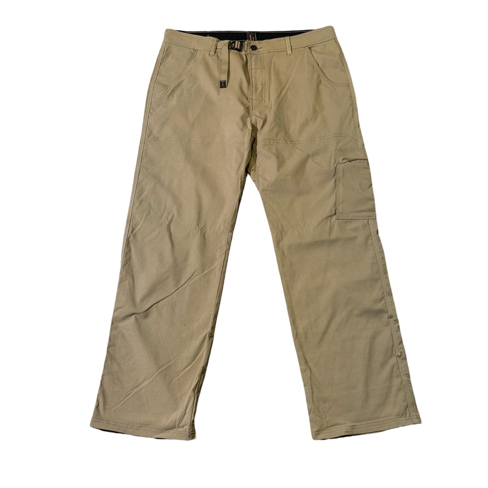 Prana mens XL 32L tan khaki nylon blend cargo outdoor pants EUC